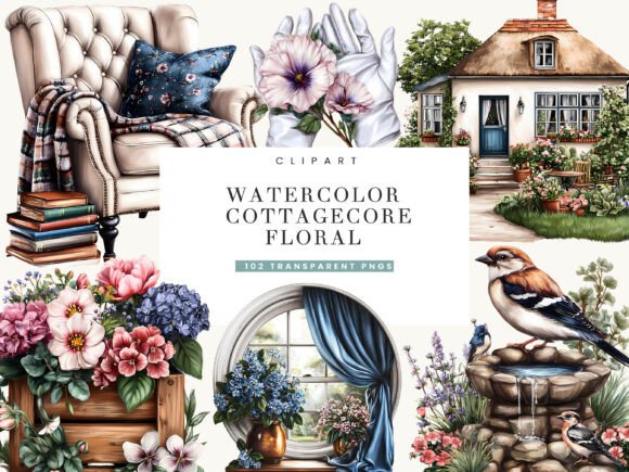 Download Watercolor Cottage Core Floral Clipart - Cottage core Collection