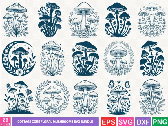 Download Cottage Core Floral Mushrooms Svg Bundle - Cottage core Collection